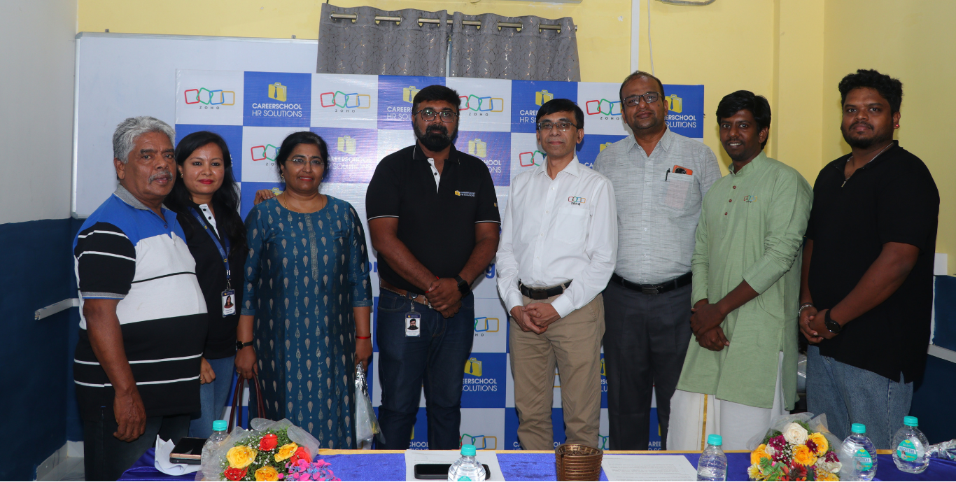 Careerschool and Zoho team announcing the training partnership